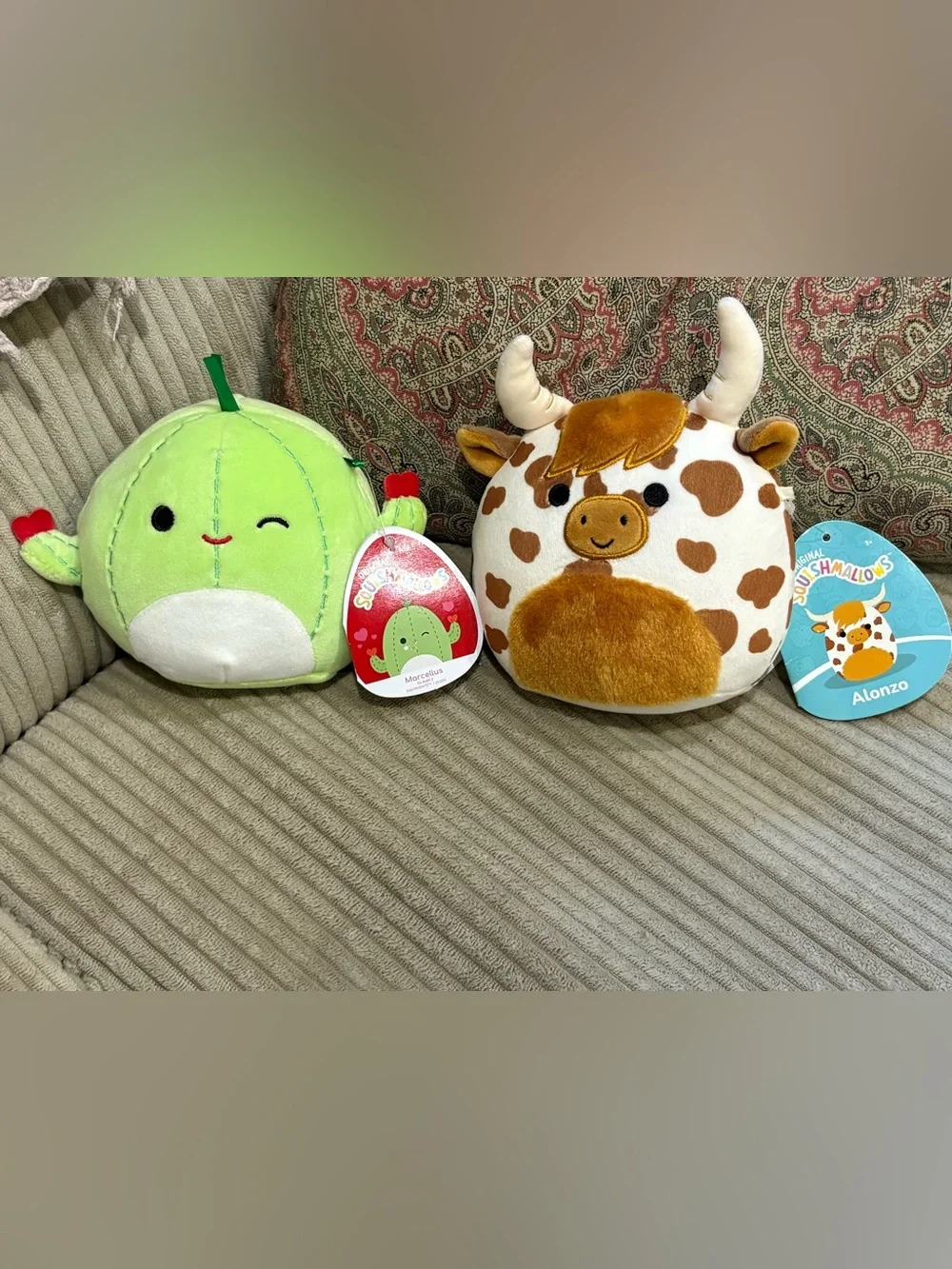 NWT Squishmallows Marcellus Valentine Cactus ‘21 & Alonzo Highland Cow ‘22